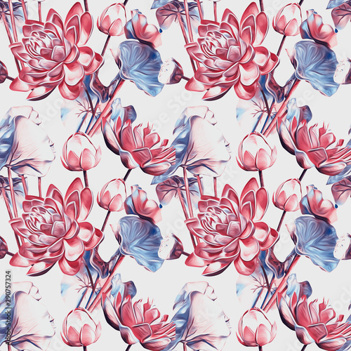 Waterlilies flower seamless pattern.