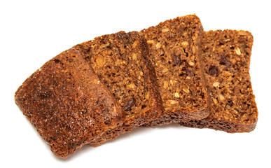 Rye bread with raisins on a white background. Phyto for slimming bread.