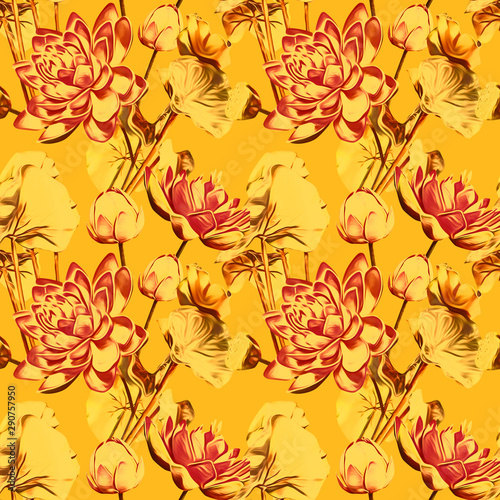 Waterlilies flower seamless pattern.
