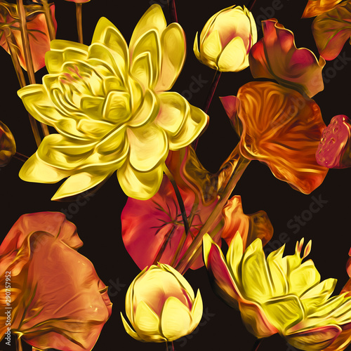 Waterlilies flower seamless pattern.
