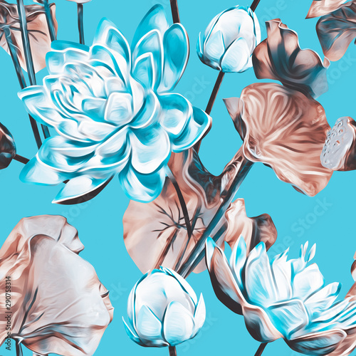 Waterlilies flower seamless pattern.