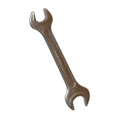 Silver two way metal wrench isolated on white background. 3D rendering of excellent quality in high resolution