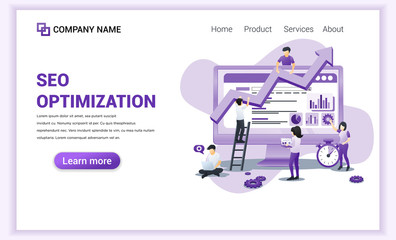 Poster - Modern flat design concept of web SEO Analysis with characters. Can use for banner, business seo optimization, content strategy, mobile app, landing page, web design template. Flat vector illustration