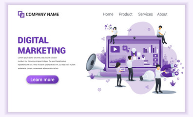 Poster - Modern flat design concept of Digital Marketing with characters. Can use for web banner, content strategy, infographics, landing page, web template. Flat vector illustration