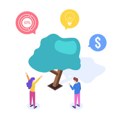Poster - Modern design concept of Startup project. Growing tree. Landing page template, web banner, infographics. Isometric vector illustration.