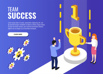 Poster - Success team concept. Web banner, infographics. Isometric vector illustration.