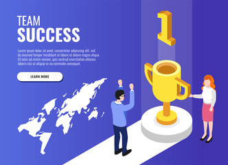 Poster - Success team concept. Web banner, infographics. Isometric vector illustration.
