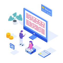 Poster - Online tax payment concept. Web banner, infographics. Isometric vector illustration.