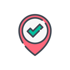 Poster - Map pointer with check mark color line icon. Confirmed location vector outline colorful sign.