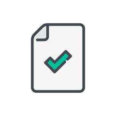 Poster - Verification color line icon. Paper document with check mark confirmation vector outline colorful sign.