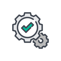 Poster - Changes confirmed color line icon. Setting gears with check mark vector outline colorful sign.
