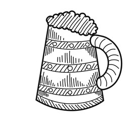 Wall Mural - Hand drawn mug of beer isolated on a white. Sketch for Oktoberfest. Vector illustration.