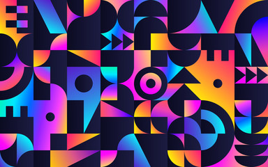 Poster - Geometric pattern with retro styled vibrant shapes