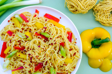 Wall Mural - Egg Noodle and Red Chilli Salad With Peppers