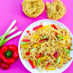 Wall Mural - Egg Noodle and Red Chilli Salad With Peppers