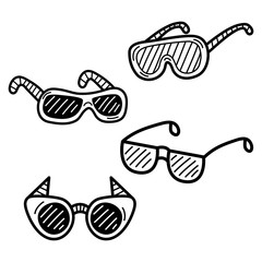 Wall Mural - Hand drawn Sunglasses Set isolated on a white