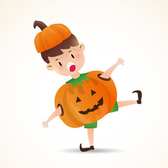 Wall Mural - A cute little pumpkin boy. Halloween kids costume character design vector on isolated background.