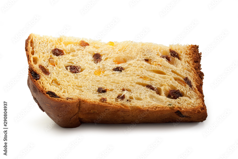 Panettone-  Italian type of sweet bread loaf originally from Milan usually prepared and enjoyed for Christmas and New Year - obrazy, fototapety, plakaty 