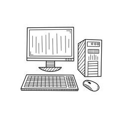 Poster - Hand drawn Personal computer, Pc isolated on a white. Sketch. Vector illustration.