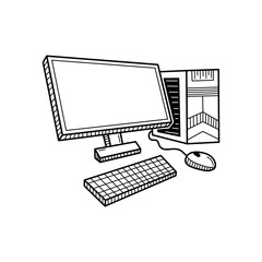 Poster - Hand drawn Personal computer, Pc isolated on a white. Sketch. Vector illustration.