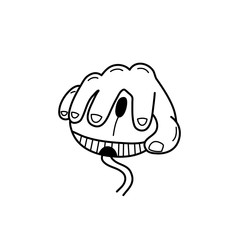 Poster - Hand drawn Hand holds PC mouse isolated on a white. Sketch. Vector illustration.