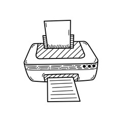 Poster - Hand drawn Printer isolated on a white. Sketch. Vector illustration.