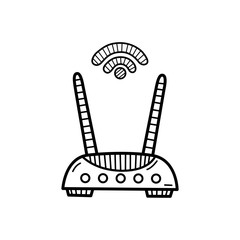 Poster - Hand drawn Wifi Router isolated on a white. Sketch. Vector illustration.