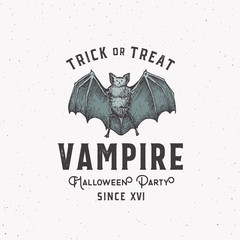 Wall Mural - vampire party vintage style halloween logo or label template. colored hand drawn bat sketch symbol w