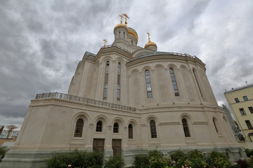 Exterior of the christian orthodox church of the Sretensky monastery. Moscow, Russia