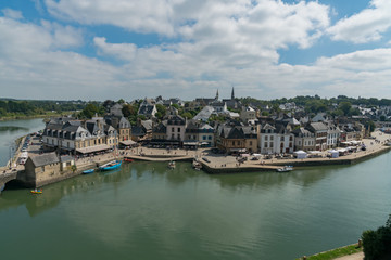 Poster - panorama cityscape view of the old town and river of Auray in Brittany in western France