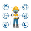 Person design with your personal protection equipment and industrial safety icons