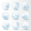 Snowball isolated on transparent background. Snowballs collection. Frozen ice ball. Winter decoration for Christmas or New Year. Vector snow.
