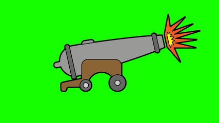 Poster - cannon animation green screen. 2D flat simple motion