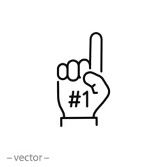 Wall Mural - number one icon, 1 finger, fan hand, glove foam, thin line web symbol on white background - editable