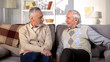 © motortion - Positive senior men looking each other sitting home sofa, friendship emotions