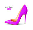 Beautiful female pink shoes on a white background, sexy shoes, classic. High-heeled shoes, patent leather shoes, fuchsia color. 3D effect. Vector illustration. EPS10