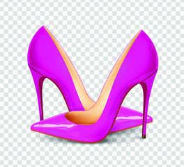 A pair of beautiful female shoes on a transparent background, sexy shoes, classic. High-heeled shoes, patent leather shoes. 3D effect. Vector illustration. EPS10