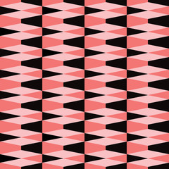 Wall Mural - Bold geometric seamless tiled pattern in black, pink and coral. Retro styled mod look  that is eye catching for packaging, backgrounds, fashion, textiles, paper items and decor accents. Vector.
