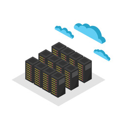 Poster - Computer database cloud servers. 3d telecommunication towers. Vector illustration.