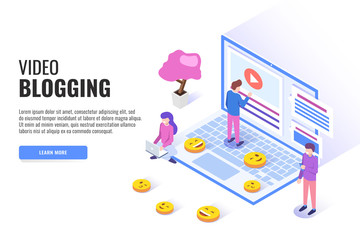 Poster - Video blogging concept. Web banner, infographics. Isometric vector illustration.