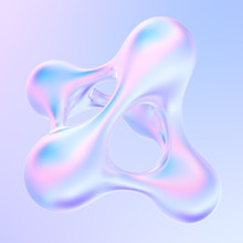 Splash Of Holographic Liquid Metal. Abstract 3d Pearlescent Gradient Drop Fluid Shape. 3d Rendering.