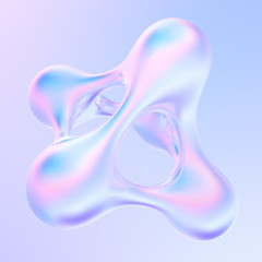 Aufkleber - Splash of holographic liquid metal. Abstract 3d pearlescent gradient drop fluid shape. 3d rendering.