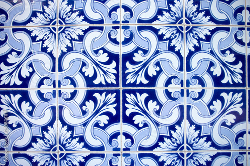 Fotomural Typical portuguese wall ceramic titles azulejo blue and white ornament