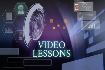 Poster - Writing note showing Video Lessons. Business concept for Online Education material for a topic Viewing and learning Male wear formal suit presenting presentation smart device