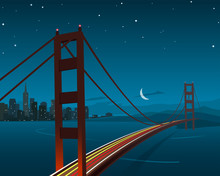 San Francisco And Golden Gate Bridge Night Scene