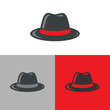 Retro fedora hat logo icon. Hipster cap symbol. Hacker, mafia or gangster concept - Vector
