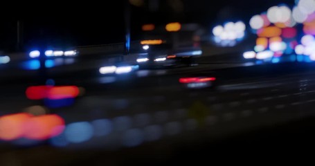 Poster - timelapse of highway traffic by night with speeding cars - busy traffic on highway road with blurred