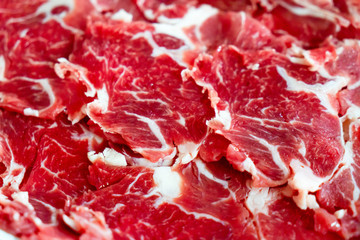 Wall Mural - Fresh raw marbled bacon from slided red beef for shabu, BBQ or grill.