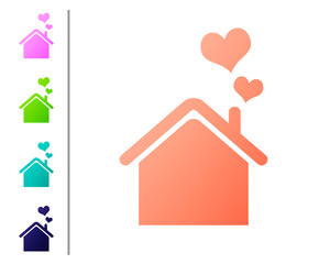 Sticker - Coral House with heart shape icon isolated on white background. Love home symbol. Family, real estate and realty. Set color icons. Vector Illustration