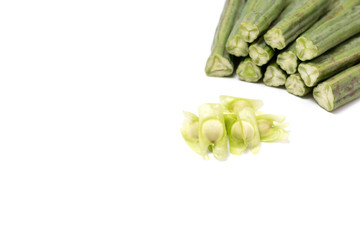Wall Mural - Moringa Oleifera fruit on isolated white background. Healthy super food.